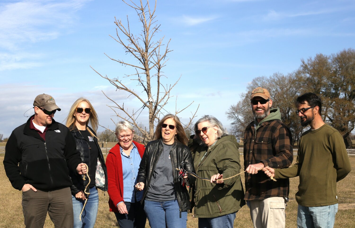 At the tree dedication were, from left are Eric Hatcher of Everde Growers and parks board members Polly Jones-vice chair, Linda Timmons- Master Gardeners, Allison Utley, Pat Hamlett, Heath Kinder-chairman and Mathew Brian.